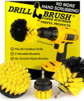 Power Scrub Drill Brush Attachment Set For Bathroom Tile Grout Cleaning, 3 nylon brush sizes with 1/4 in quick-change shaft