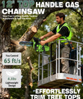 Person using Top Handle Gas Chainsaw For Arborists, 12 Inch Pruning Saw With Lightweight 2 Stroke Engine in tree trimming
