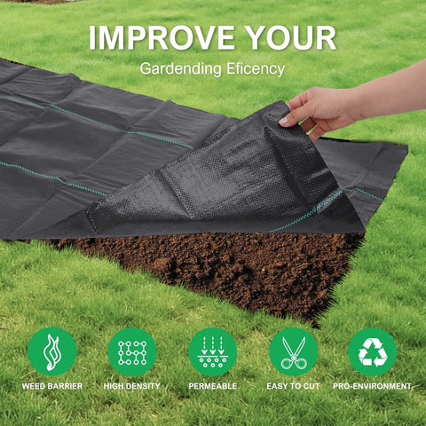 Heavy Duty Weed Barrier Landscape Fabric 6 Feet By 300 Feet Ground Cover Mat 3.2 Oz Permeable Woven Geotextile in garden use