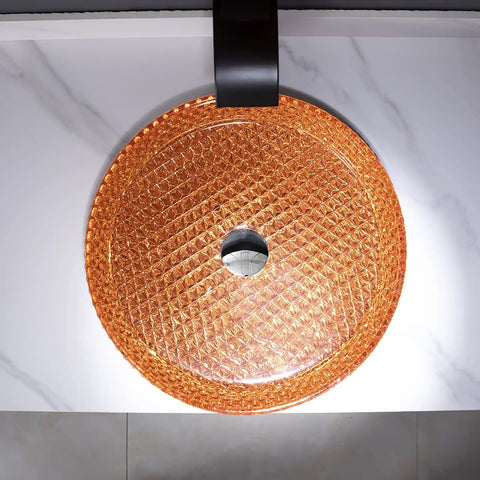 USZWBY Bathroom Vessel Sink Vanity Glass Vessel Bowl Sink Cylindrical Countertop Sink Bowl Above Counter Sink Art Basin in amber color