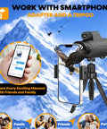 Ultra Clear 80x100 Monocular Telescope Kit with 50mm Objective Lens Fully Coated Optics Smartphone Adapter and Tripod in use outdoors