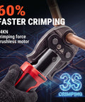 Holdwell S Pro 18V Electric Pipe Crimping Tool 24KN Brushless Motor Screw Drive Instant Reset showing crimping in action.