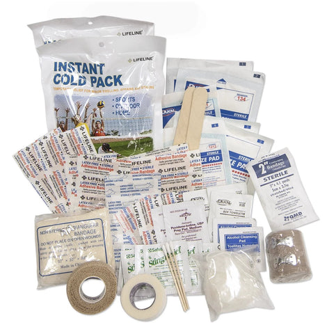 Front view of Lifeline Team Sports Trainer First Aid Kit for outdoor use with instant cold packs.