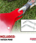 Tow-Behind Broadcast Spreader For Seed And Fertilizer, 150 Lb Capacity hitch connection with included 2 hitch pins on grass