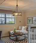 Farmhouse Wood Drum Chandelier For Dining Room And Kitchen Island Handcrafted Birch Light Fixture For Foyer With Warm Rustic Glow
