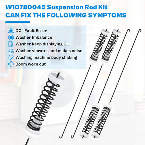Washer Suspension Rods Kit for NTW4516FW3 NTW4516FW2 WTW4816FW2 WTW4800BQ1 with spring rods and fix symptoms list
