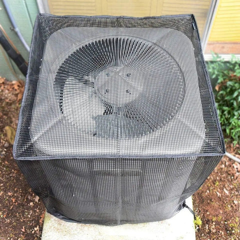 Top view of AC Defender Full Mesh Outdoor Air Conditioner Cover For All Season Protection on a 37x37x40 inch condenser unit.
