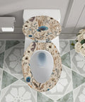 Decorative Elongated Toilet Seat for Bathroom with floral design, top view, measures 14.5" x 18.5", fits most toilets.