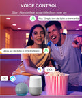 Couple using voice control with Alexa and Google for Six Pack 6 Inch Smart WiFi LED Recessed Lights With RGB And CCT Color Changing