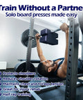 Man using Adjustable Bench Press Blocks 2 3 4 5 Board Set For Home Gym Training, EVA foam, on bench with Olympic bar.