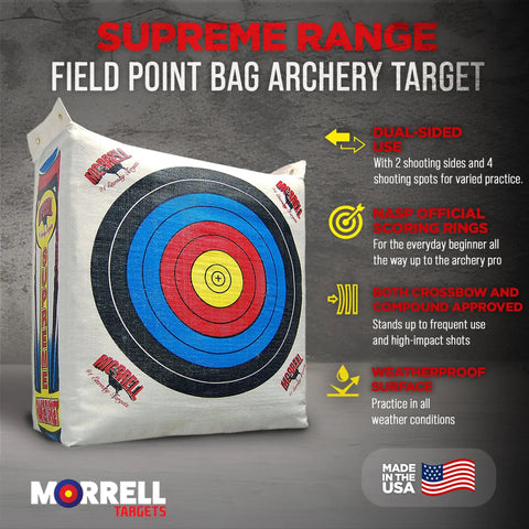 Weatherproof Supreme Range Archery Bag Target with NASP Scoring Rings, Nucleus Center, IFS Tech, multi-layer construction.