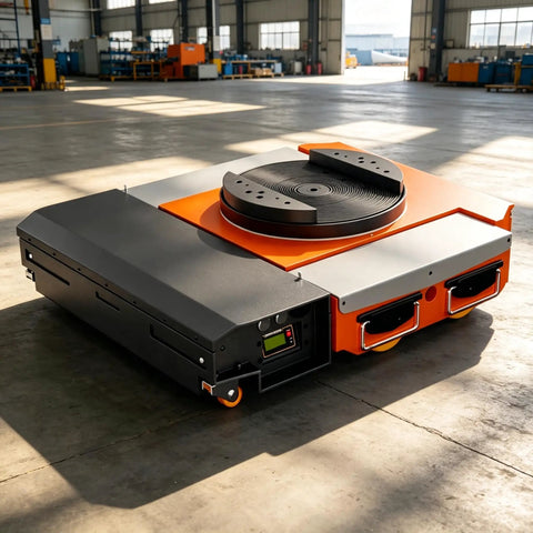 Heavy Duty Electric Trackless Workhorse With 360 Degree Rotating Turntable And Smart Remote Control built like a tank for shop floors.