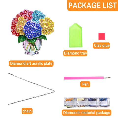 Dope Diamond Painting Kit Hanging Pendant Vase Sun Catcher For Front Door Sign, includes diamond art acrylic plate, tray, clay glue, pen, chain, and material package for 8x8 inch decor.