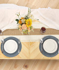 Folding Picnic Table With Table Runner Portable Boho Wooden Table 80 By 30 Inches With Adjustable Heights For Indoor Outdoor Use Ideal For Camping Beach Wedding Gardens And Parties Large Table For Eight featuring place settings and floral centerpiece.