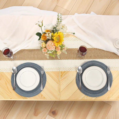 Folding Picnic Table With Table Runner Portable Boho Wooden Table 80 By 30 Inches With Adjustable Heights For Indoor Outdoor Use Ideal For Camping Beach Wedding Gardens And Parties Large Table For Eight featuring place settings and floral centerpiece.