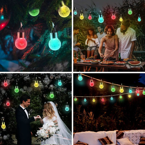 12 Pack Hanging Solar Cracked Glass Globe Lights Outdoor Waterproof Lanterns With Handle Clip No Wiring Easy Install