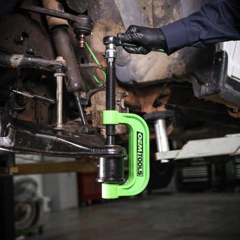 14 Piece Ball Joint Installer And Remover Adapter Set Pro Grade Heavy Duty All In One Universal Kit in use on vehicle