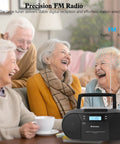 Retro Boombox CD Player And Cassette Player Combo With Bluetooth USB TF Card FM Radio AUX shown in living room setting.