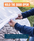 Extra Large Mosquito Net Tent For Beds And Outdoor Use Foldable Pop Up Mesh Canopy with strings to hold door open.