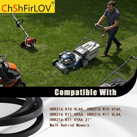 Man using lawn mower compatible with V Belt Replacement Three Eighths Inch By Thirty Seven Inch For Walk Behind Lawn Mowers