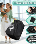 Flight Ready Car Seat Travel Bag Fits All Car Seats Infant Carriers And Booster Seats Durable Car Seat Cover For Doona Graco Evenflo And More Must Have Travel Essential For Flying With Kids shown with woman carrying child in airport.