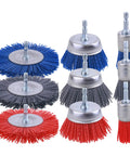 Nylon Filament Pro Grade Abrasive Wire Brush Set With 1/4 Inch Hex Shank, 9 Pack Wheel And Cup Brushes For Rust Paint And Corrosion Removal
