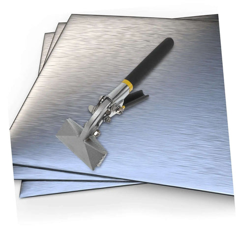 Heavy Duty Metal Bender And Edge Seamer Hand Tool For Duct Crimping shown on metal sheets