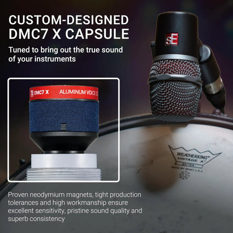 V Beat Drum Microphone Compact Dynamic Supercardioid Mic For Tom And Snare with DMC7 X Capsule on drum