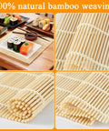 Bamboo Sushi Rolling Mat Set Of 4 Pcs For Homemade Maki Kimbap And Rolls Natural Wood Mats No Fuss Roll Maker displayed on table