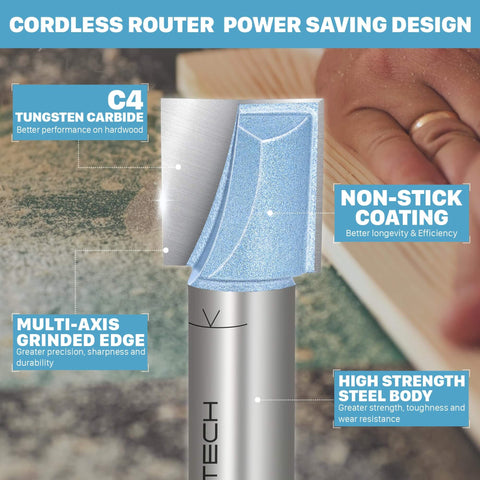 Bottom Cleaning Router Bit With 1/2 Inch Shank, 1-1/2 Inch Cutting Diameter, 3/4 Inch Cutting Depth, Carbide Tipped Surfacing Bit