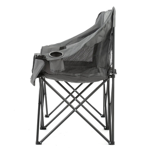 Side view of Portable Folding Double Duo Camping Chair Loveseat For Two with wine glass holder visible.