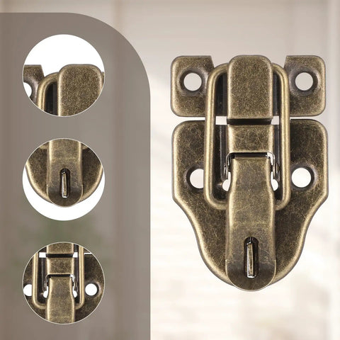 Close-up of Two Pack Antique Bronze Duckbilled Hasp Clasp Latch Hardware showing details and latch mechanism for jewelry box