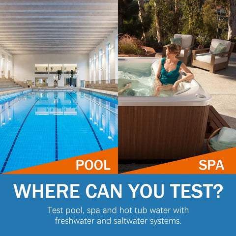 No Sweat 9 In 1 Pool And Hot Tub Test Kit For Fast Chemistry Checks On PH Total Chlorine Bromine Alkalinity in pool and spa settings.