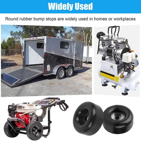 Image showing the 2.5 Inch Trailer Ramp Door Bumper Kit with round rubber stops and screw hardware for cargo trailers and equipment.