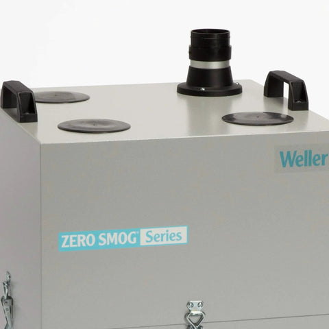 Close-up of 6V Fume Extraction Unit With Electronic Control and Optical Acoustic Filter Alarms, top view with handles