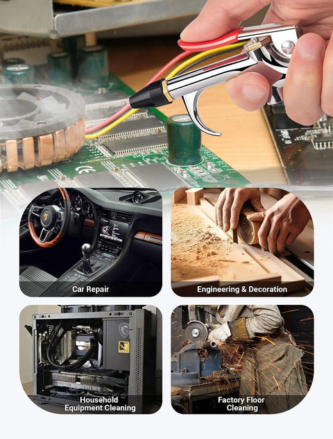 Two Way Air Blow Gun Kit With One Quarter Inch NPT Connection Rubber Tip And Standard Quick Plug used for dust removal
