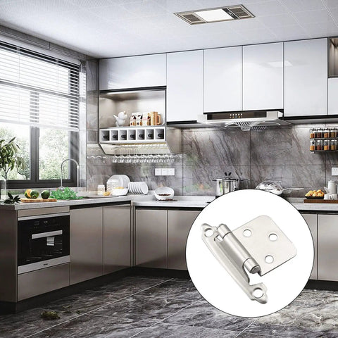 Modern kitchen with Half Inch Inset Satin Nickel Cabinet Hinges Self Closing Semi Concealed With Door Bumpers, 25 Pairs, 50 Pieces
