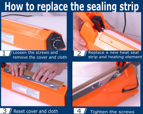 Step-by-step guide to replacing sealing strip on 12 Inch Tabletop Impulse Heat Sealer For Plastic Bags Manual Bag Sealer.