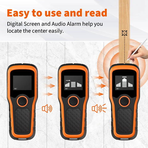 Advanced 5-In-1 Wall Scanner Stud Finder For Quick Dead-On Detection Of Wood Studs Metal Joists Pipes And Live Wires In Walls And Ceilings For DIYers And Pros Orange, digital screen