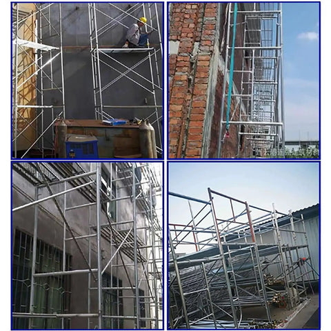 6 Foot Portable Scaffolding Tower With Four Level Adjustable Height Mobile Scaffold Platform in use on construction sites