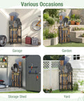 Corner Triangular Garden Tool Organizer For Long Handled Tools And Rakes Brooms Heavy Duty Steel Yard Tool Storage Rack in use
