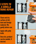Heavy Duty Wall Repair Spackling Plus Primer 16 Oz White Tub Patch Cracks Holes And Uneven Ceilings With Smooth Finish Easy To Spread No Sag Or Cracking Durable Repair For Walls shown with application steps.