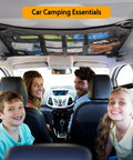 Overhead Vehicle Cargo Net With Three Pockets 31.5 X 21.6 Inch Roof Storage Mesh Organizer in car interior for family travel