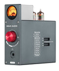 Dope Tube Phono Preamp T4 Plus For MM And MC Turntables, Warm Analog Vacuum Tube Sound, Preamplifier With Headphone Amp, Aux Input, VU Meter, Retro HiFi Vibe For Vinyl Lovers front view with red volume knob