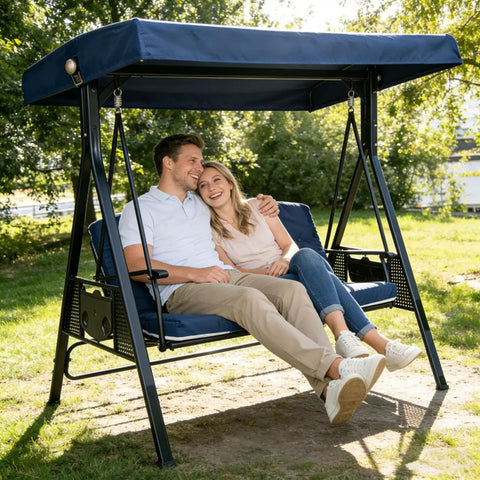 Heavy Duty Waterproof 3 Seat Swing Canopy Replacement For Porch Garden Backyard Bench Swing Navy Weatherproof Shade Top For Outdoor Relaxation Rain And Sun Protection