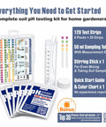 Must Have Quad Pad Four Zone Soil pH Test Strips Kit 0.25 pH Increments, 120 Count For Hydrangeas, Garden Soil, Herbs, Vegetables, Flowers, Lawns, Compost, Indoor And Outdoor Plants with strips, tube, and chart