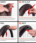 Real Deal No Scratch Bike Tire Levers Set Of Two For smooth bicycle wheel maintenance showing step-by-step tire removal process.