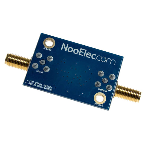 SDR FM Notch Filter For Interference Free Tuning Strong 40dB Attenuation At Broadcast Frequencies front view with SMA connectors