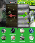 Comparison of a used and new Activated Carbon Cabin Air Filter Set For Mazda 3 CX-30 CX-50 2019-2025 showing pollutants trapped