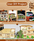 User-completed 3D Wooden Villa Puzzle Model Kit For Adults showcases painted and decorated DIY home office decor project.